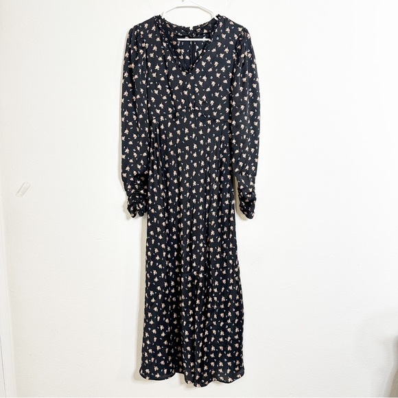 Maje ruffle trimmed ruched floral print satin midi dress - Picture 3 of 7